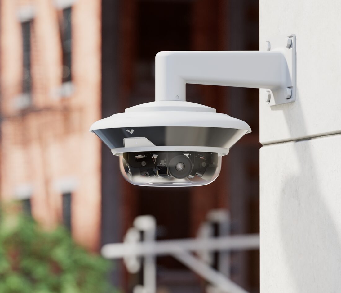 A multisensor camera mounted on a building exterior