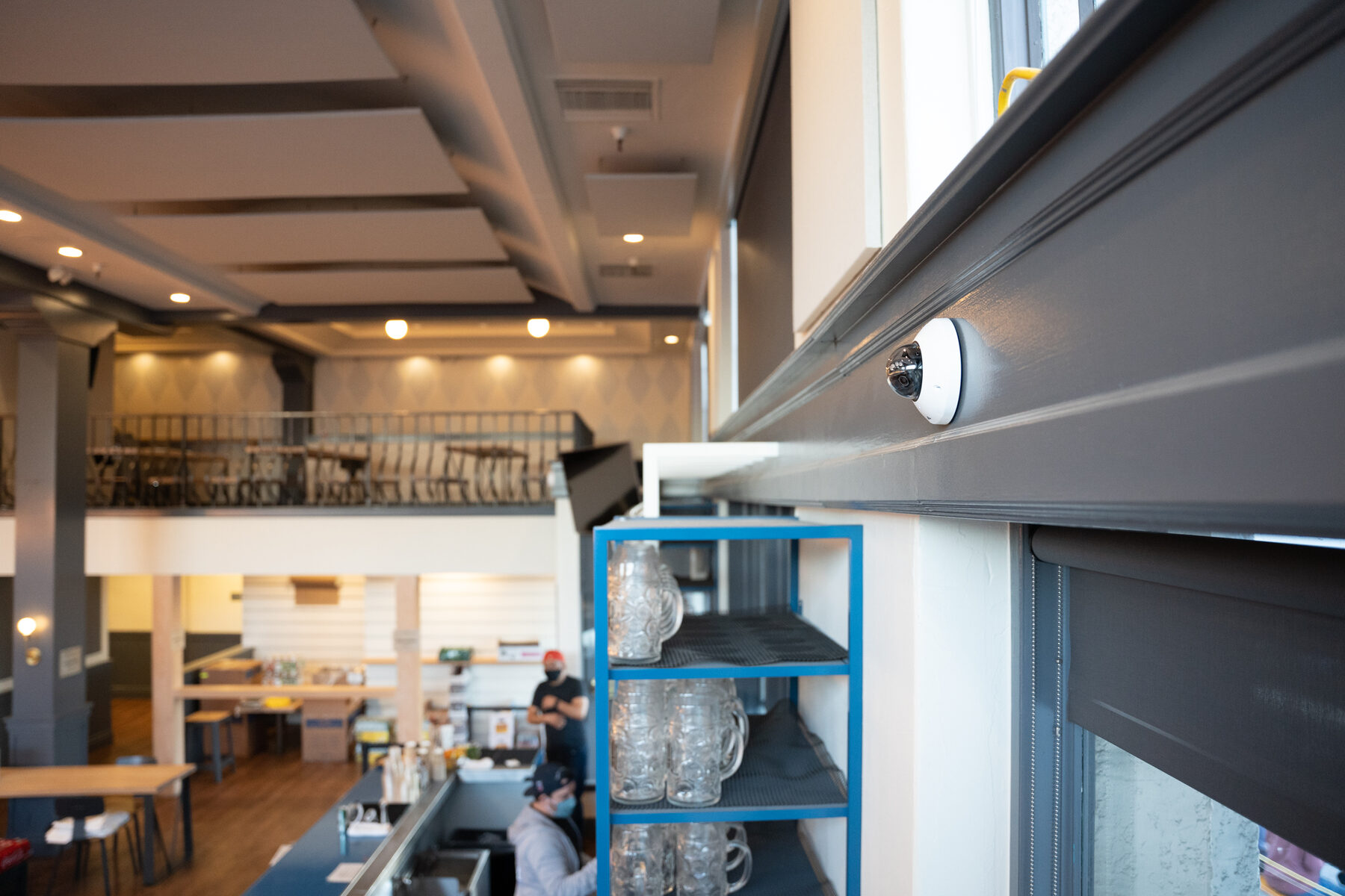 A discreet camera above a restaurant floor